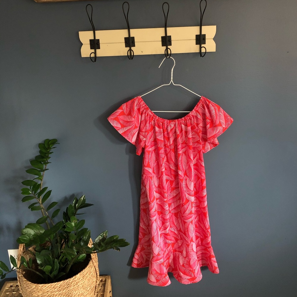 Hot pink floral off the shoulder dress - size xs